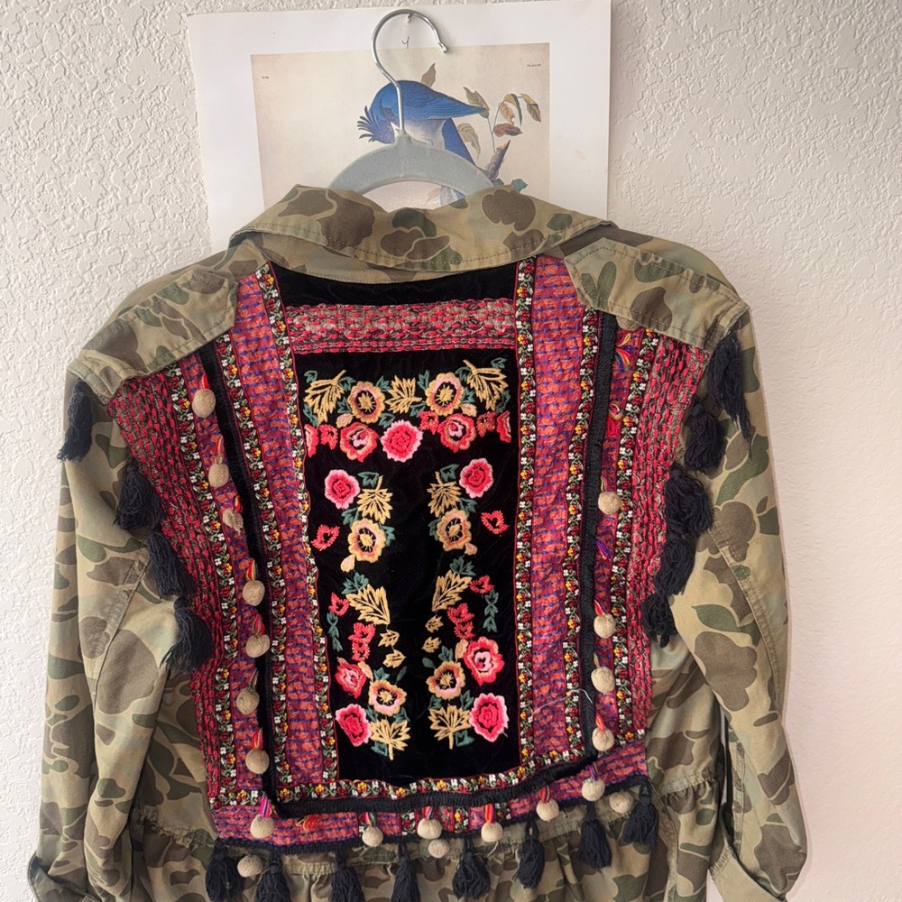 Embroidered Camouflage Jacket with Tassels